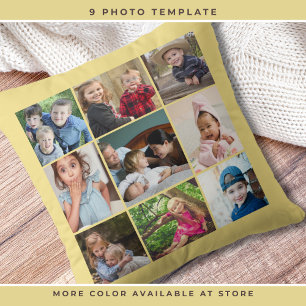 Custom 9 Photo Collage Family Keepsake Soft Yellow Cushion