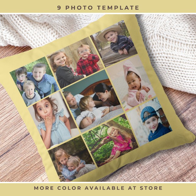 Custom 9 Photo Collage Family Keepsake Soft Yellow Cushion (Creator Uploaded)
