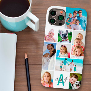 Custom 9 Photo Collage Monogram Name Your Colours Case-Mate iPhone 14 Case