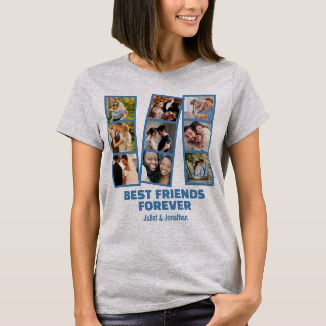  Custom 9 Photo collage & Name Best Friend Forever T-Shirt (Front)