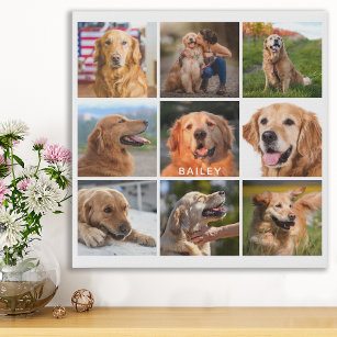 Custom 9 Photo Collage Personalised Pet Dog Lover Faux Canvas Print