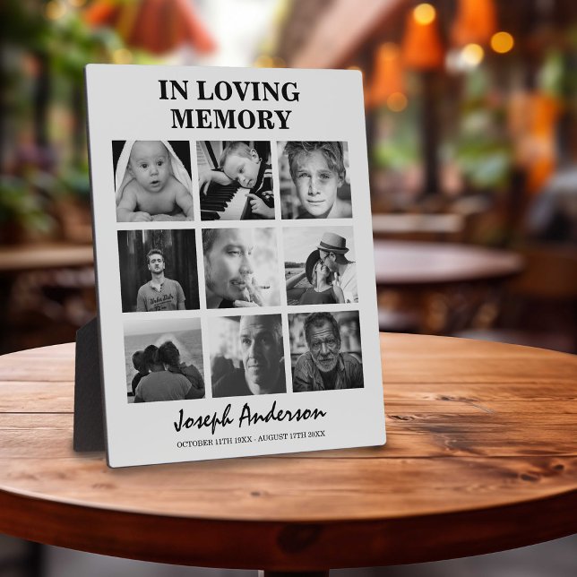 Custom 9 Photo Funeral In Loving Memory Memorial Plaque (Creator Uploaded)