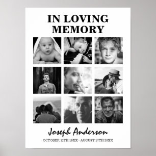 Custom 9 Photo Funeral In Loving Memory Memorial Poster