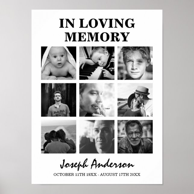 Custom 9 Photo Funeral In Loving Memory Memorial Poster (Front)