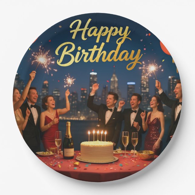 Custom 9" Round Birthday Dinner Plates (Front)