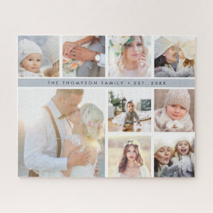 Custom 9 Square Photo Collage & Family Name Jigsaw Puzzle