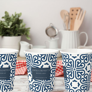 Custom Abstract Blue Branded Takeaway Coffee Paper Cups