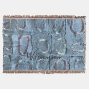 Custom Abstract Blue Geometric Patchwork Look Throw Blanket