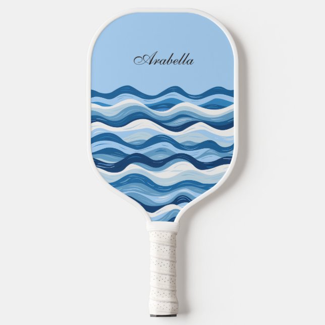 Custom Abstract Blue Ocean Waves Design Artistic  Pickleball Paddle (Front)