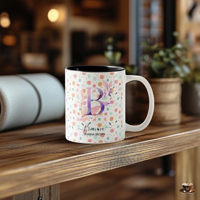 Custom Abstract Boho Chic Floral Monogram Mug - B (Creator Uploaded)