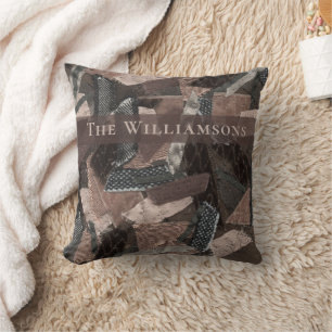 Custom abstract brown beige grey ribbon patchwork  cushion