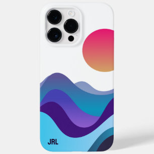 Custom Abstract Ocean Waves Sun Minimal Neon White Case-Mate iPhone 14 Pro Max Case