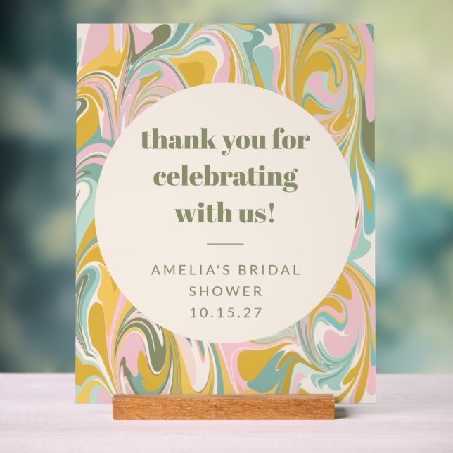 Custom Abstract Pastels Thank You Bridal Shower Acrylic Sign (Neutral)
