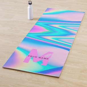 Custom Abstract Pink Holographic y2k Name Monogram Yoga Mat