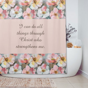 Custom Abstract Pink Roses Bible Quote Shower Curtain