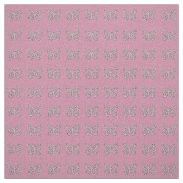 Custom Abstract Silver Grey Butterfly Pink Magenta Fabric (Swatch)