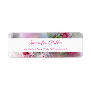 Custom Abstract Watercolor Flowers Script Elegant Return Address Label