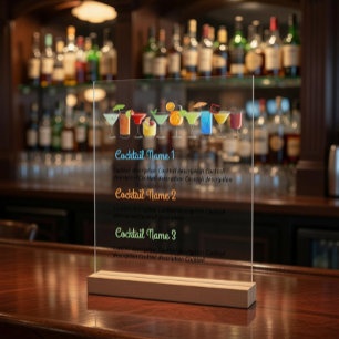 Custom Acrylic Bar Menu with Hand-Drawn Cocktails Sign