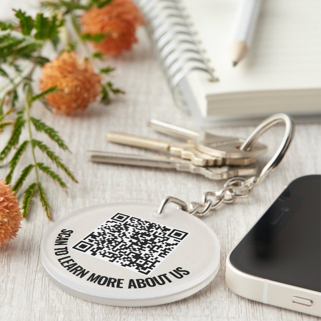 Custom Acrylic QR Code Personalised Round Logo Key Ring (Front Right)