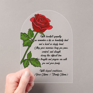 Custom Acrylic Sympathy Card with a Red Rose Acrylic Invitations