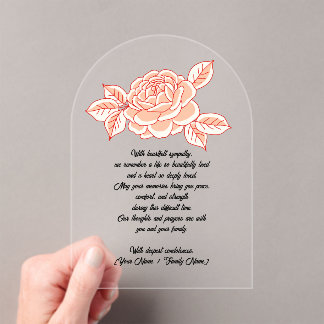 Custom Acrylic Sympathy Card with a Red Rose Acrylic Invitations
