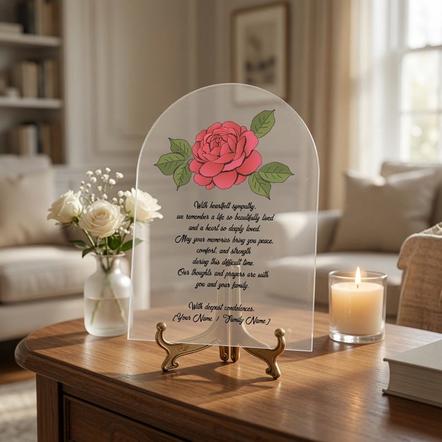 Custom Acrylic Sympathy Card with a Red Rose Invitations (Creator Uploaded)