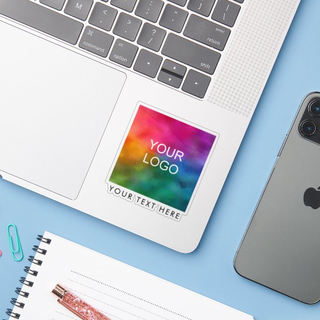 Custom Add Business Logo Here Glossy Transparent (Laptop w/ iPhone)