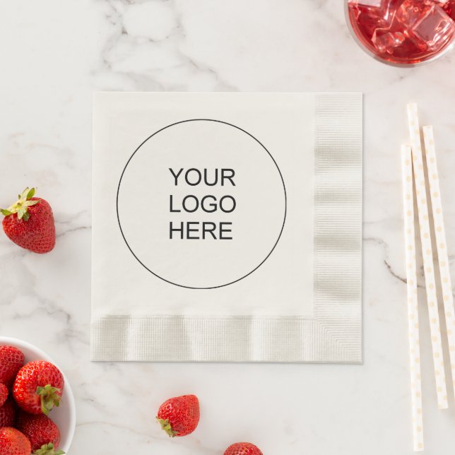 Custom Add Company Logo Text  Ecru Coined Luncheon Napkin (Insitu)