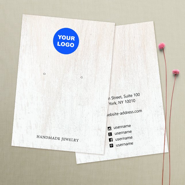 Custom Add Logo White Wood  Earring Display Business Card (Creator Uploaded)