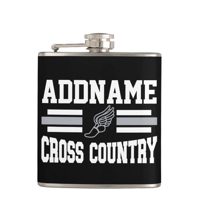 Custom ADD NAME Cross Country Runner Running Team Hip Flask (Front)