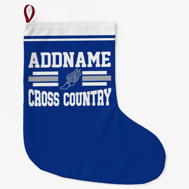 Custom ADD NAME Cross Country Runner Running Team Large Christmas Stocking (Front)