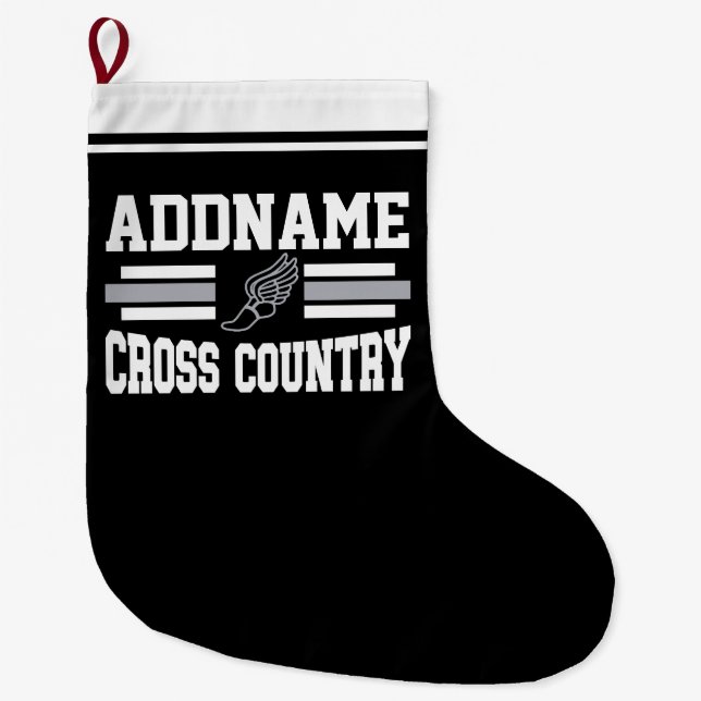 Custom ADD NAME Cross Country Runner Running Team Large Christmas Stocking (Front)