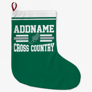 Custom ADD NAME Cross Country Runner Running Team Large Christmas Stocking