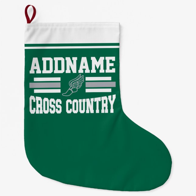 Custom ADD NAME Cross Country Runner Running Team Large Christmas Stocking (Front)