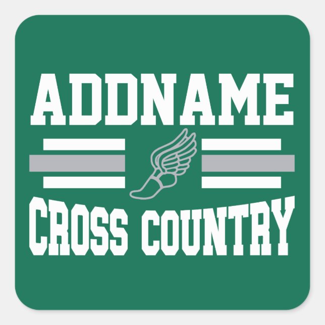 Custom ADD NAME Cross Country Runner Running Team Square Sticker (Front)