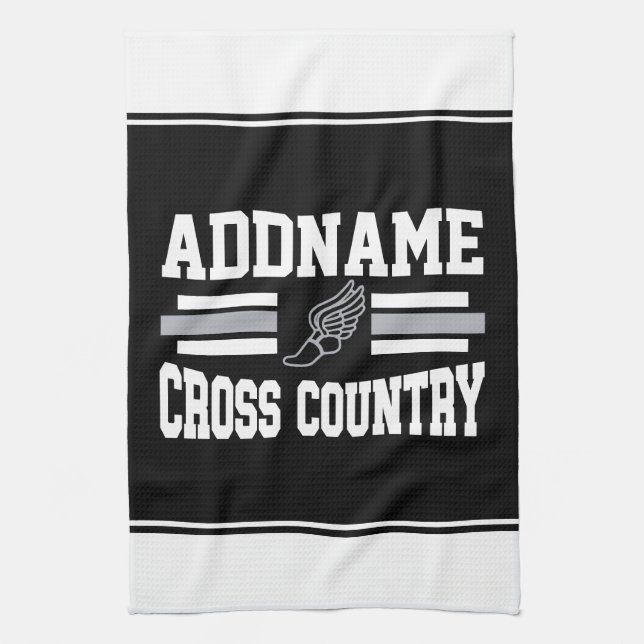 Custom ADD NAME Cross Country Runner Running Team Tea Towel (Vertical)