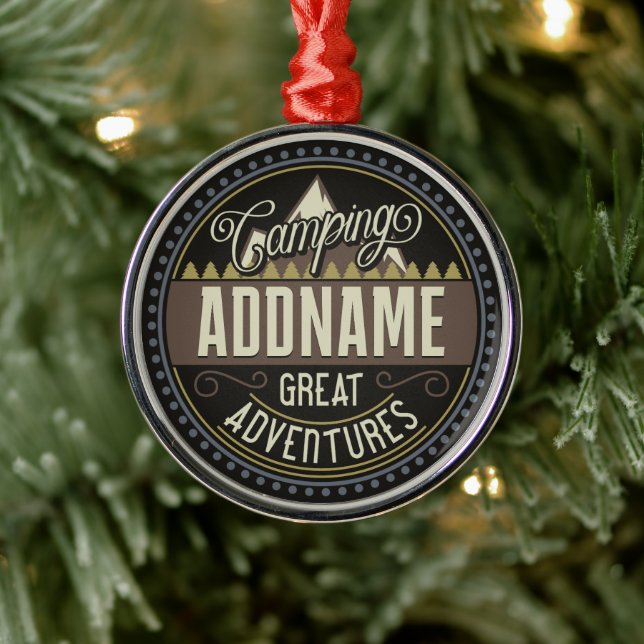 Custom ADD NAME Family Camp Trip Camping Reunion Metal Ornament (Tree)
