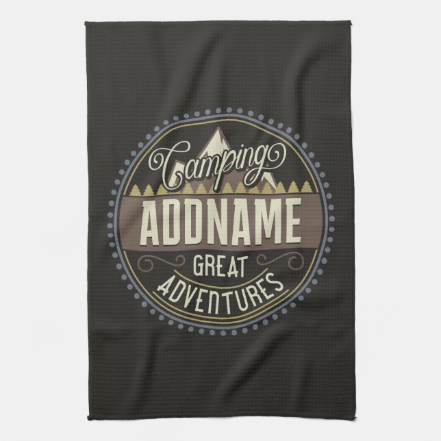 Custom ADD NAME Family Camp Trip Camping Reunion Tea Towel (Vertical)