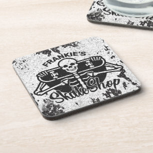 Custom ADD NAME Skull Skateboard Skate Shop Coaster