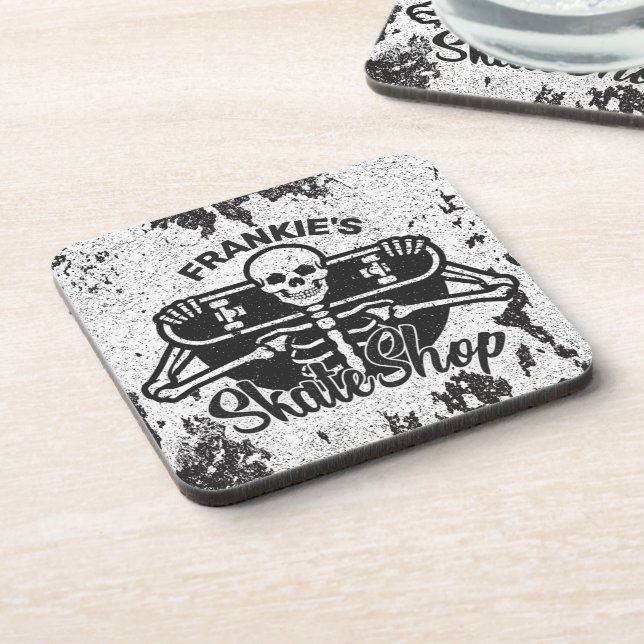 Custom ADD NAME Skull Skateboard Skate Shop Coaster (Left Side)