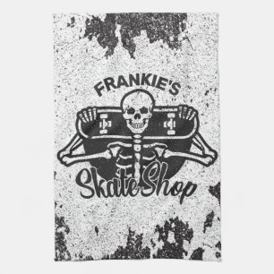 Custom ADD NAME Skull Skateboard Skate Shop Tea Towel