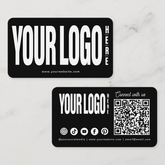 Custom Add Your Logo Connect Social Media QR Code Business Card (Front/Back)