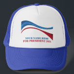 Custom Add Your Own Candidate for President Trucker Hat<br><div class="desc">Customise your own political campaign hat by adding your own name or another politician under this artistic American Flag in red,  white,  and blue. Add a custom name for president in 2024.</div>