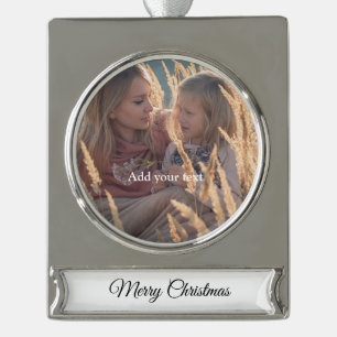 custom add your photo christmas personalised silver plated banner ornament