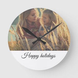 custom add your photo christmas personalized lar round clock