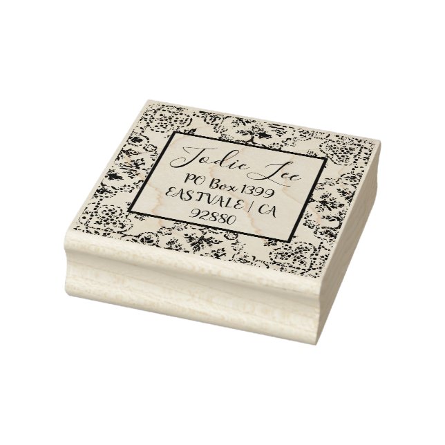 Custom Address Label Damask Design Rubber Stamp (Stamp)