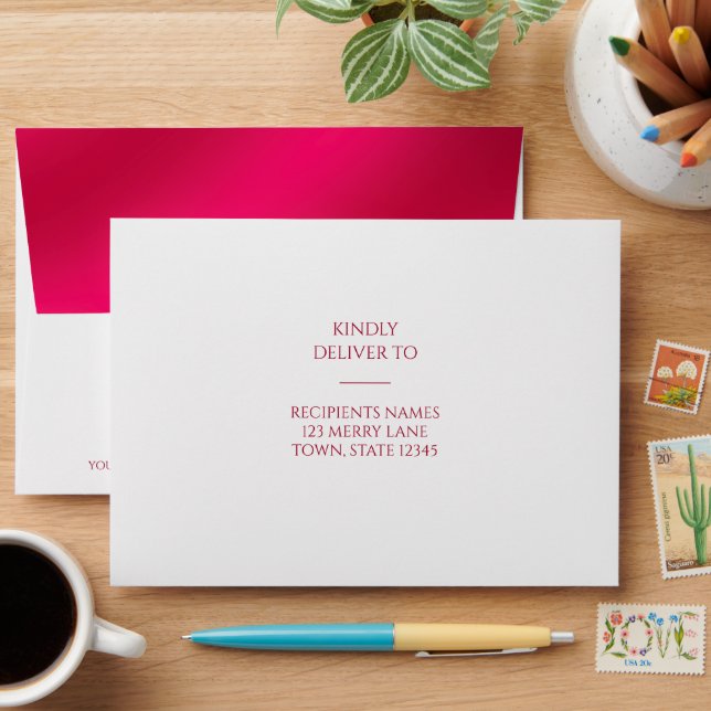 Custom Address Modern Elegant Red Ruby Gradient Envelope (Desk)