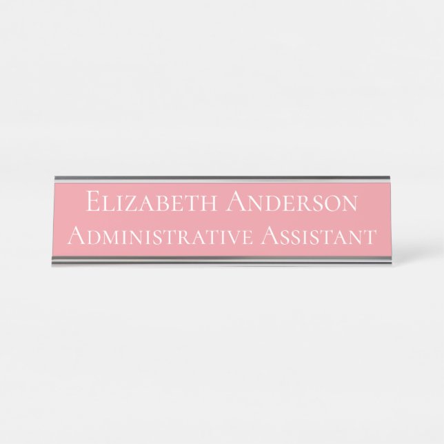 Custom Administrative Assistant Pink Desk Name Plate (Front)