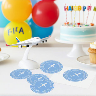 Custom Aeroplane on Blue Congrats Soaring High Classic Round Sticker