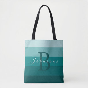 Custom Aesthetic Teal Palette Stripe Color Block Tote Bag